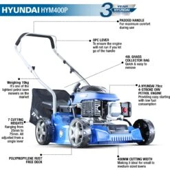 Hyundai 16"/40cm 79cc Petrol Lawnmower | HYM400P -Horti Gear Sales Store hym400p features