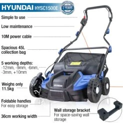 Hyundai 1500W Electric Lawn Scarifier / Aerator / Lawn Rake, 230V | HYSC1500E -Horti Gear Sales Store hysc1500e features
